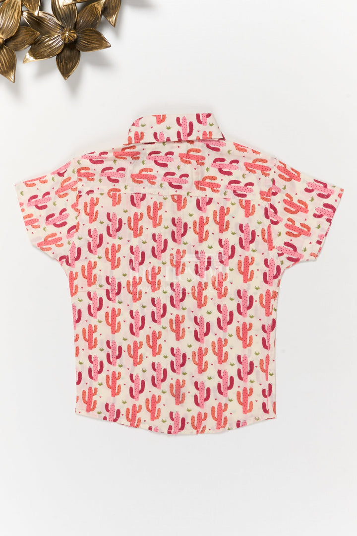 The Nesavu Boys Cotton Shirt Boys Cotton Shirt with Cactus Print for Playful Casual Wear Nesavu Nesavu boys cotton shirt with cactus digital print – breathable casual outfit for playful days