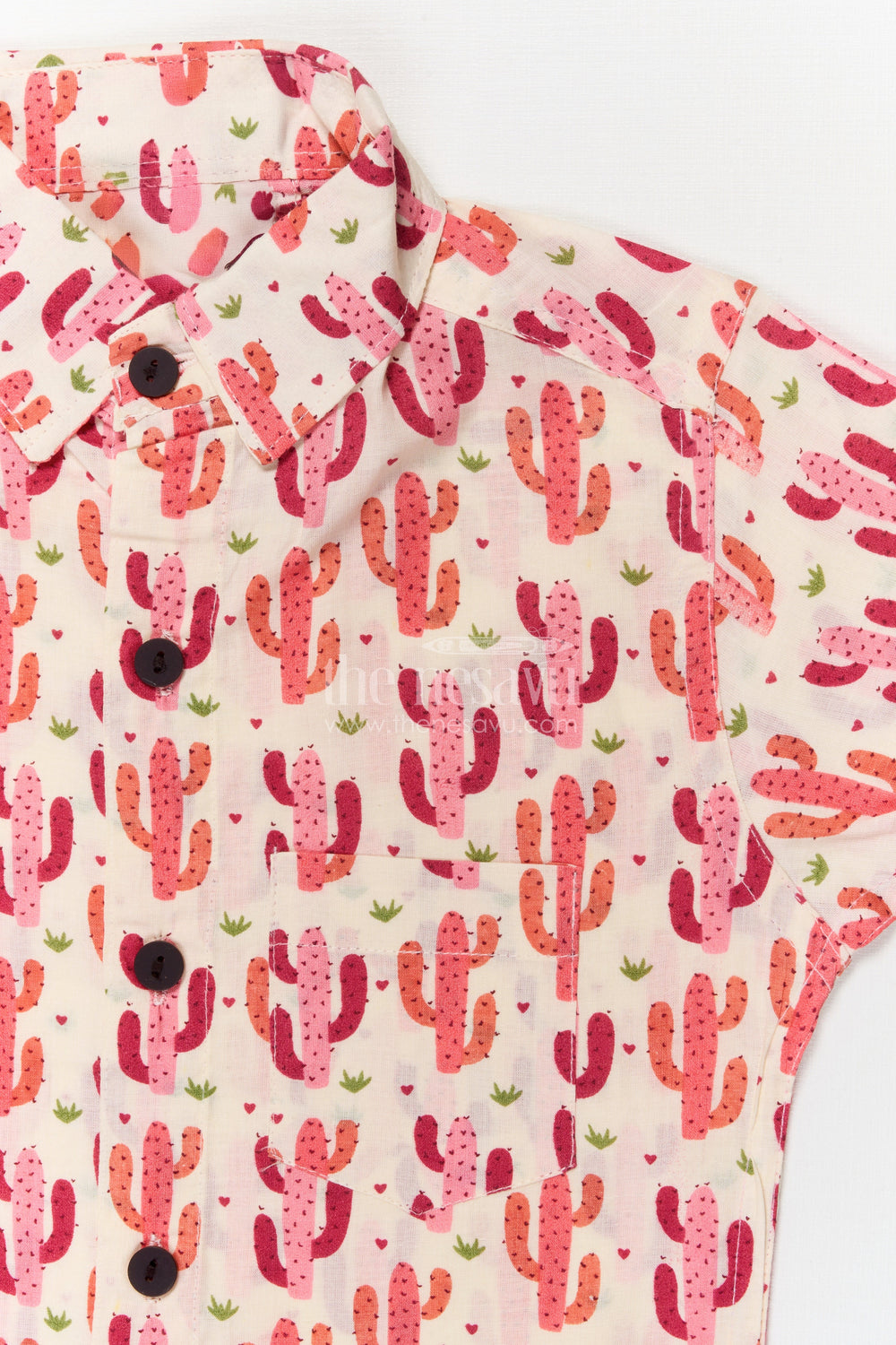 The Nesavu Boys Cotton Shirt Boys Cotton Shirt with Cactus Print for Playful Casual Wear Nesavu Nesavu boys cotton shirt with cactus digital print – breathable casual outfit for playful days