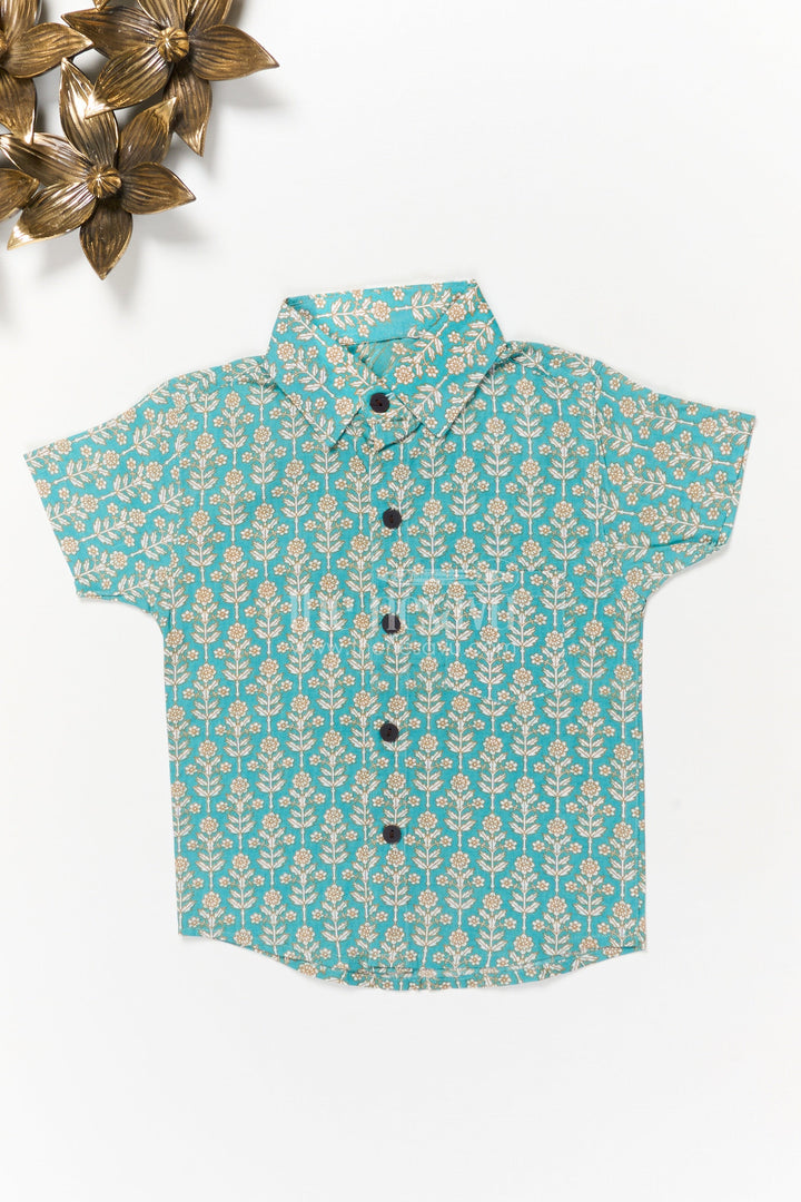 The Nesavu Boys Cotton Shirt Boys Cotton Shirt with Floral Print for Festive and Casual Wear Nesavu 20 (3Y) / Green BS383A-20 Nesavu boys cotton shirt with floral digital print – festive-ready casual ethnic outfit