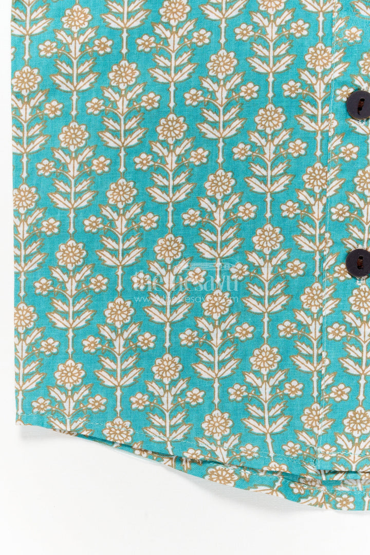 The Nesavu Boys Cotton Shirt Boys Cotton Shirt with Floral Print for Festive and Casual Wear Nesavu Nesavu boys cotton shirt with floral digital print – festive-ready casual ethnic outfit