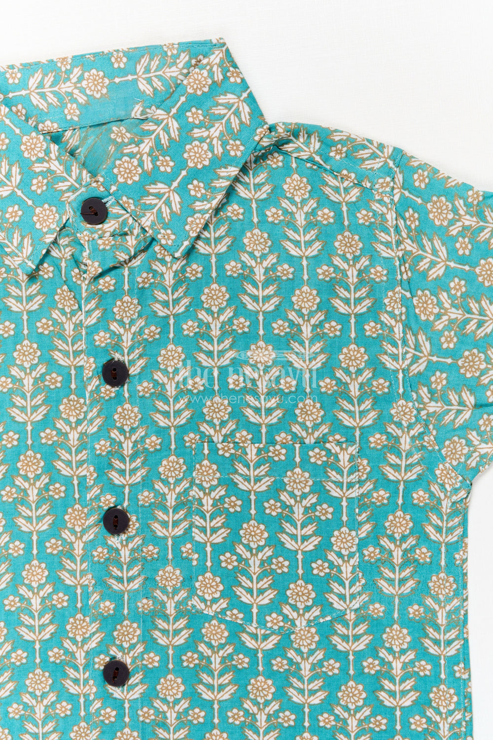The Nesavu Boys Cotton Shirt Boys Cotton Shirt with Floral Print for Festive and Casual Wear Nesavu Nesavu boys cotton shirt with floral digital print – festive-ready casual ethnic outfit