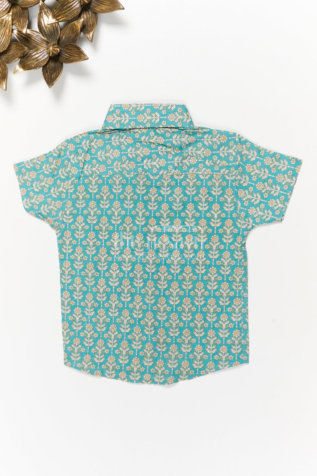 The Nesavu Boys Cotton Shirt Boys Cotton Shirt with Floral Print for Festive and Casual Wear Nesavu Nesavu boys cotton shirt with floral digital print – festive-ready casual ethnic outfit