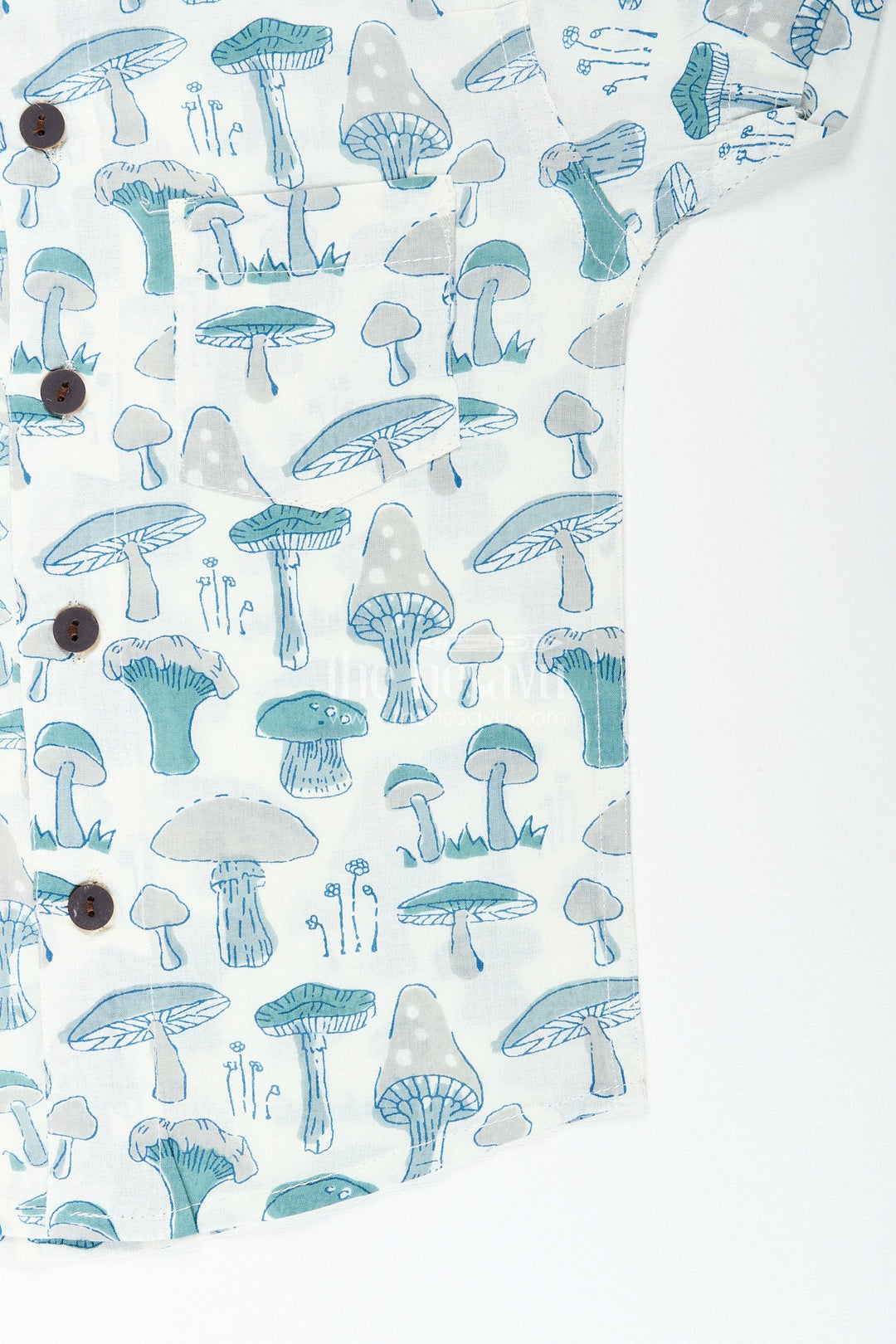 The Nesavu Boys cotton shirt with mushroom print for curious little adventurers Nesavu Nesavu boys cotton shirt mushroom print  perfect outdoor adventures nature themes
