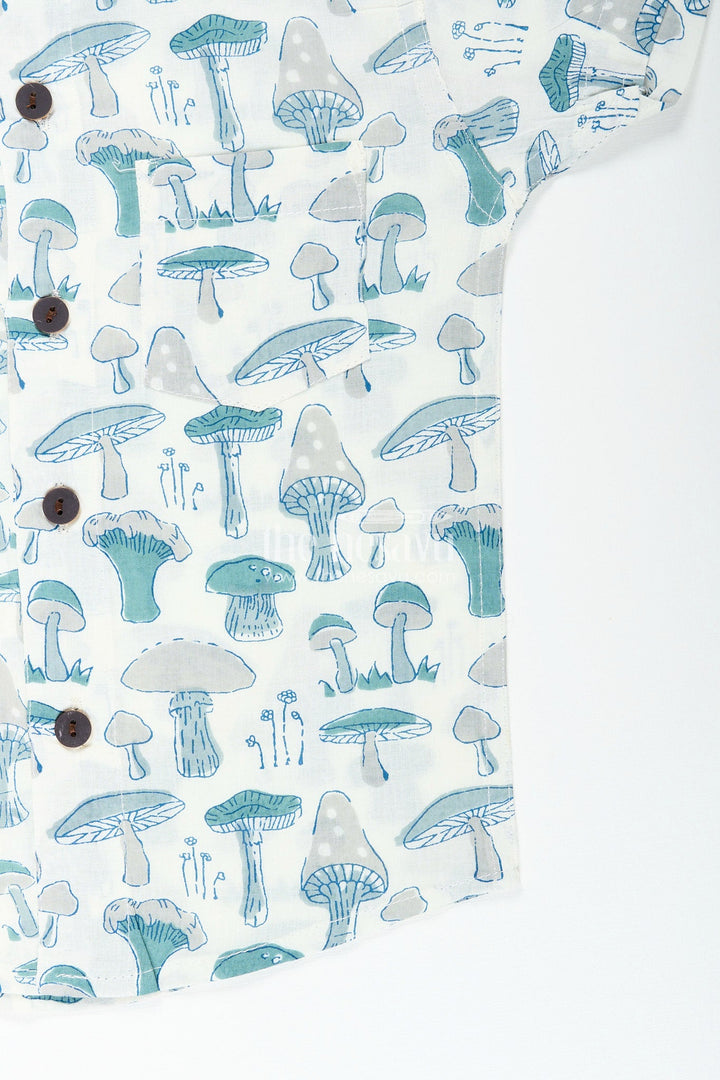 The Nesavu Boys cotton shirt with mushroom print for curious little adventurers Nesavu Nesavu boys cotton shirt mushroom print  perfect outdoor adventures nature themes