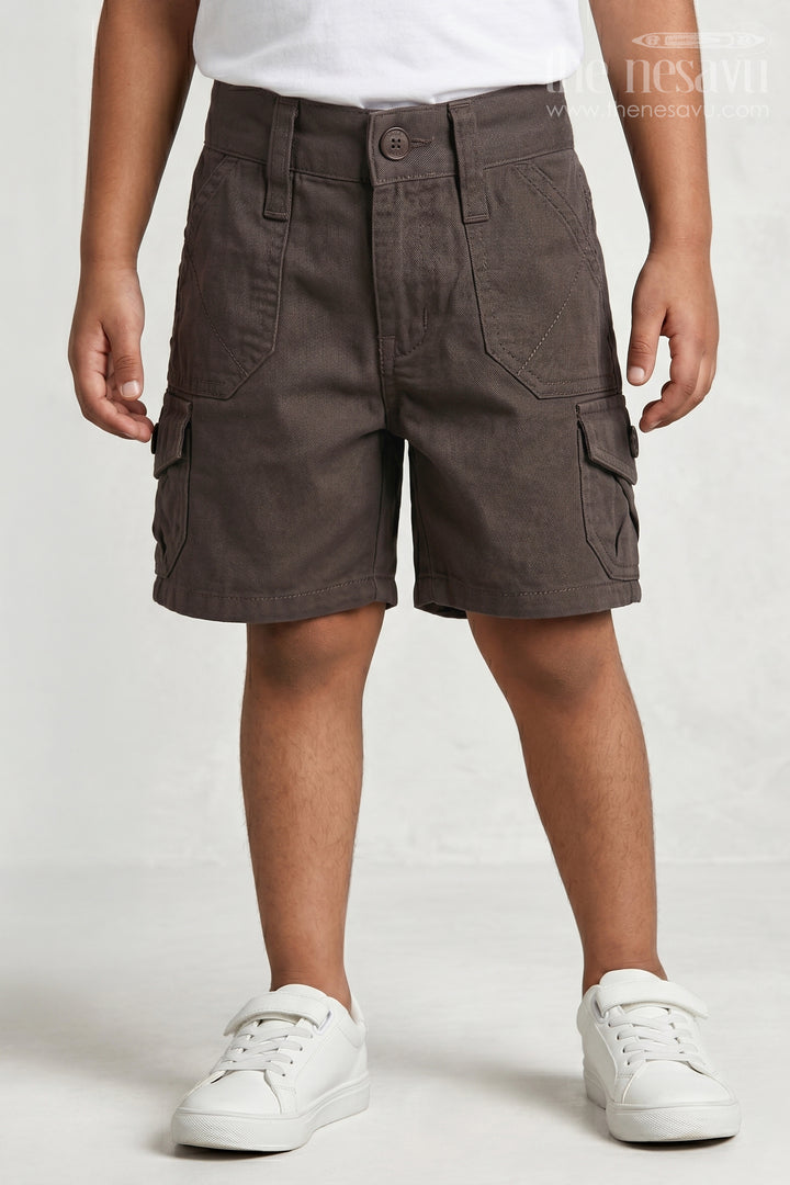 The Nesavu Boys Shorts Boys Cotton Shorts for Everyday Ease and Mobility Nesavu 16 (1Y) / Gray / Cotton BWS009H-16 Nesavu cotton boys shorts with button flap pockets – perfect for daily wear and school outings