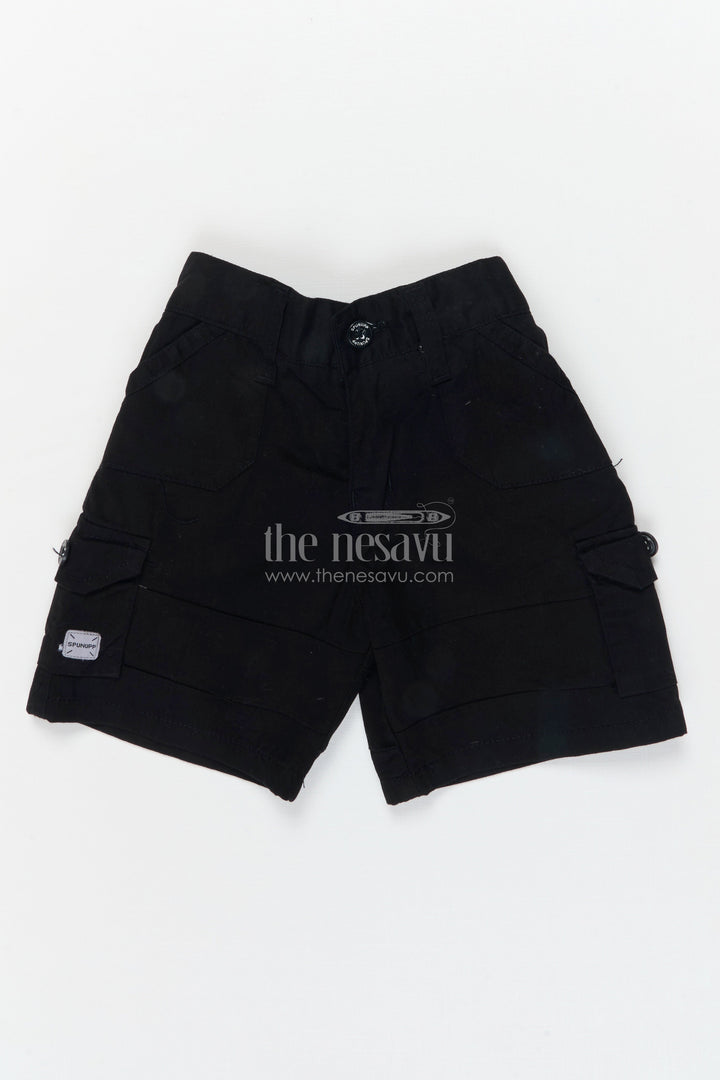 The Nesavu Boys Shorts Boys Cotton Shorts for School, Travel and Everyday Wear Nesavu 16 (1Y) / Black / Cotton BWS074G-16 Nesavu boys cotton shorts with flap pockets – perfect for school and daily adventures