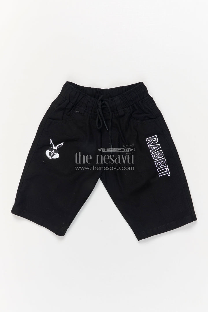 The Nesavu Boys Shorts Boys Cotton Shorts with Elastic Waist and Animated Graphic Print Nesavu 14 (6M) / Black / Cotton BWS066D-14 Boys casual cotton shorts with fun print and drawstring waistband