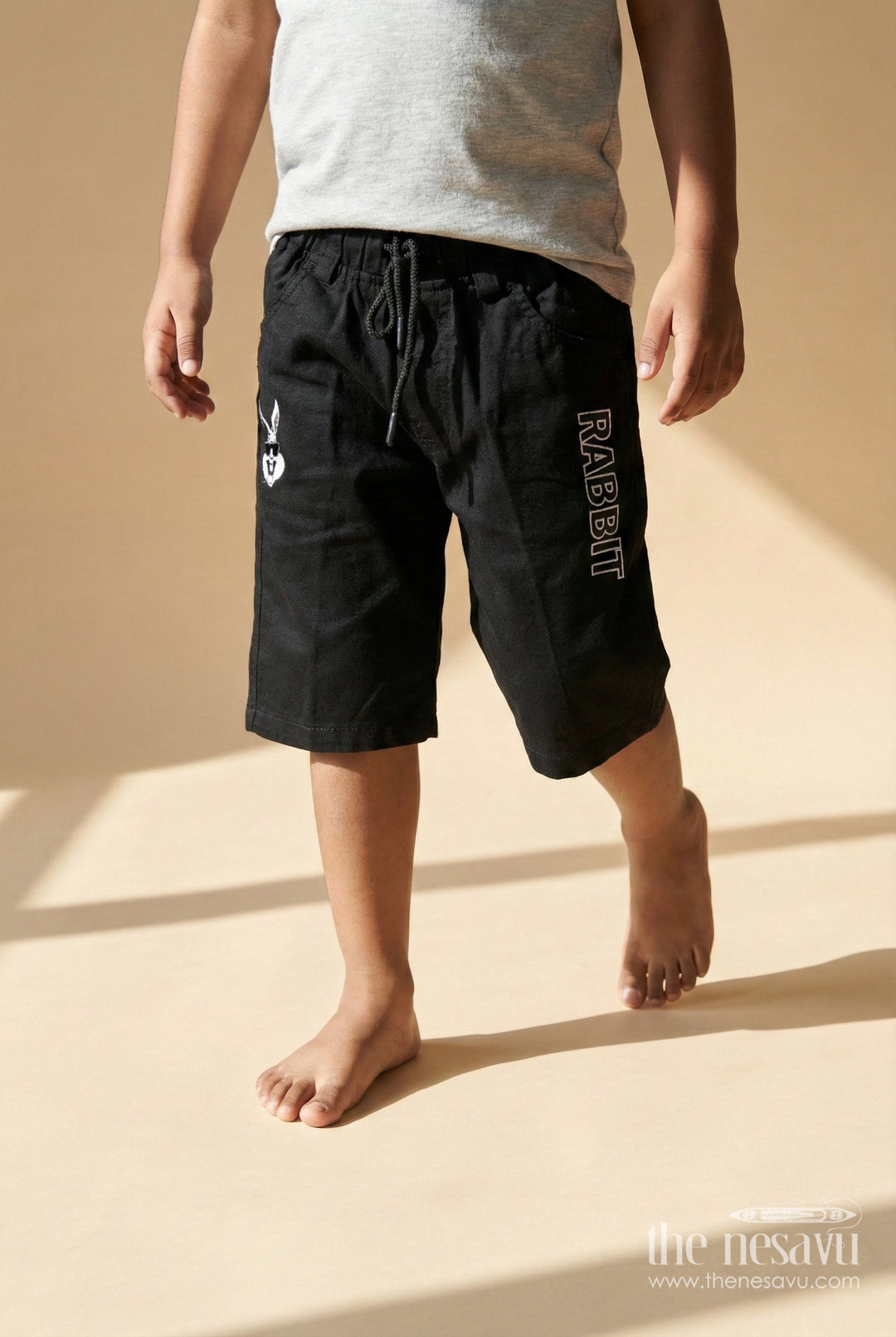 The Nesavu Boys Shorts Boys Cotton Shorts with Elastic Waist and Animated Graphic Print Nesavu 14 (6M) / Black / Cotton BWS066D-14 Boys casual cotton shorts with fun print and drawstring waistband