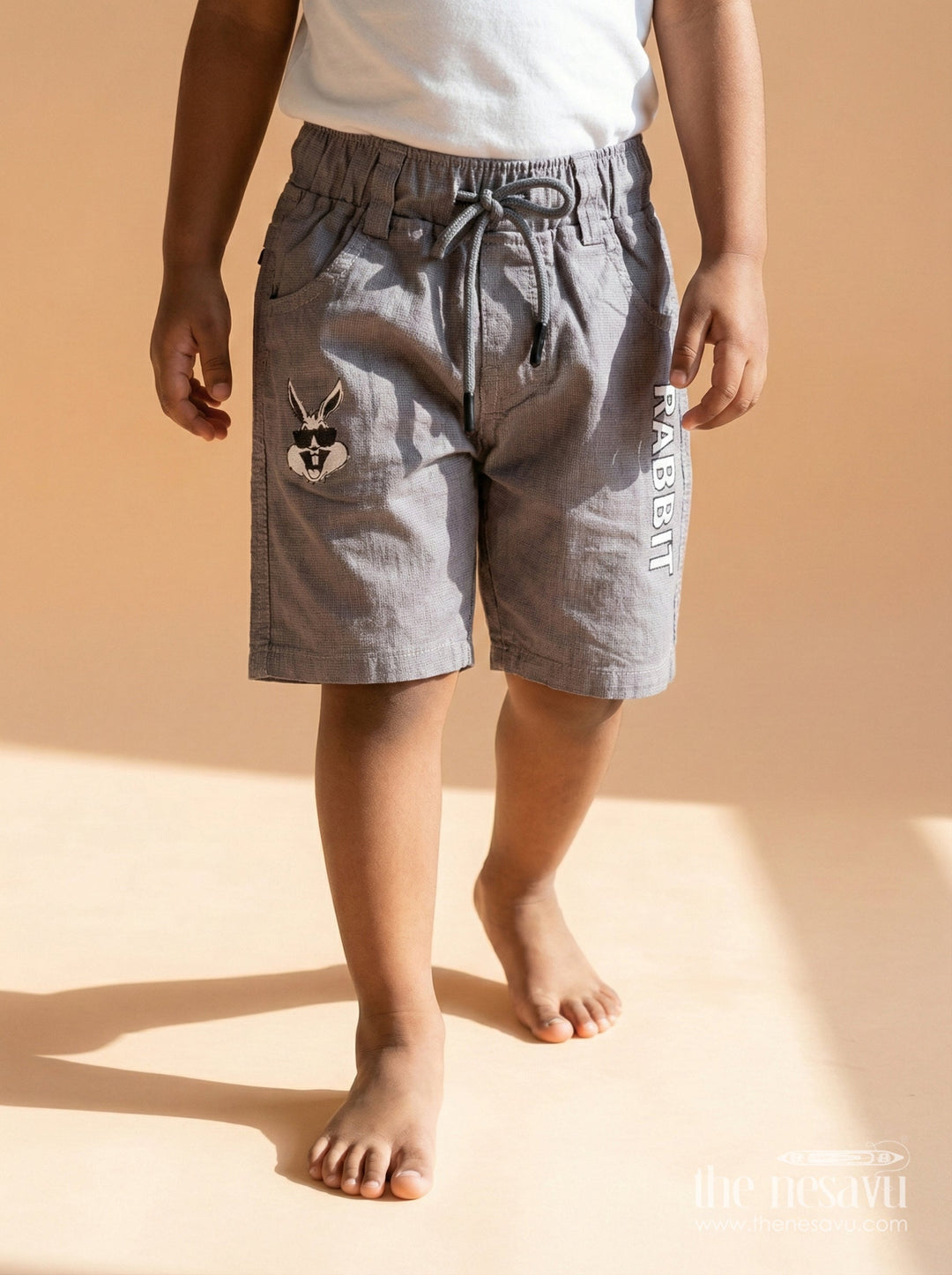 The Nesavu Boys Shorts Boys Cotton Shorts with Fun Cartoon Graphic and Drawstring Waist Nesavu 14 (6M) / Gray / Cotton BWS066A-14 Boys casual cotton shorts with cartoon print and adjustable drawstring waist