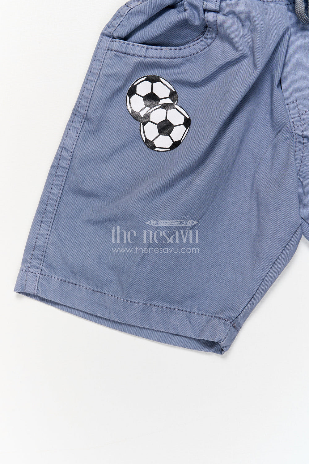 The Nesavu Boys Shorts Boys Cotton Shorts with Game Time Text and Sporty Patchwork Nesavu Boys cotton play shorts with football theme and sporty GAME TIME print