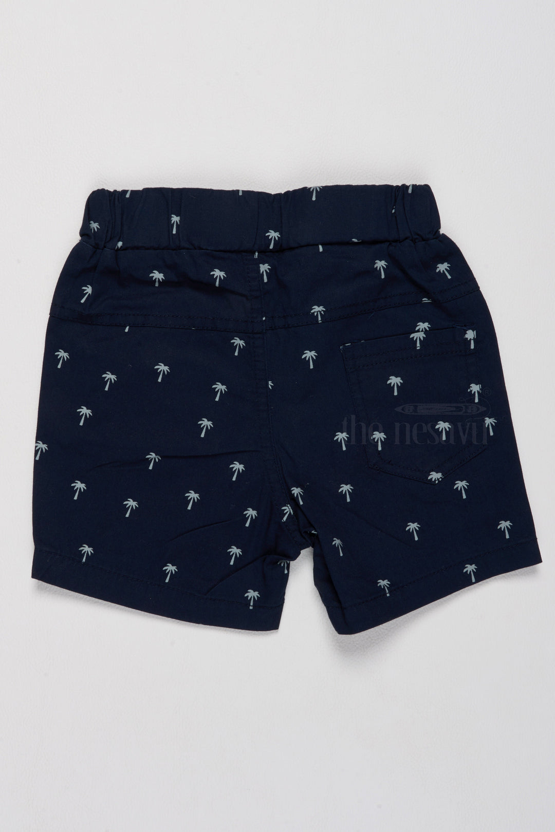 The Nesavu Boys Shorts Boys Cotton Shorts with Playful Palm Tree Print and Elastic Waistband Nesavu Boys Navy Blue Cotton Shorts Playful Palm Tree Print Adjustable Waist