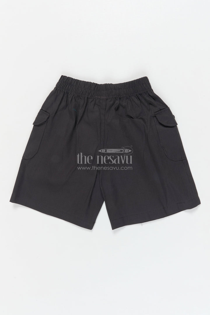 The Nesavu Boys Shorts Boys Cotton Shorts with Soft Waistband for Play and School Nesavu 16 (1Y) / Gray / Cotton BWS072B-16 Nesavu boys cotton shorts with soft waistband and flap pockets – perfect for school and daily wear