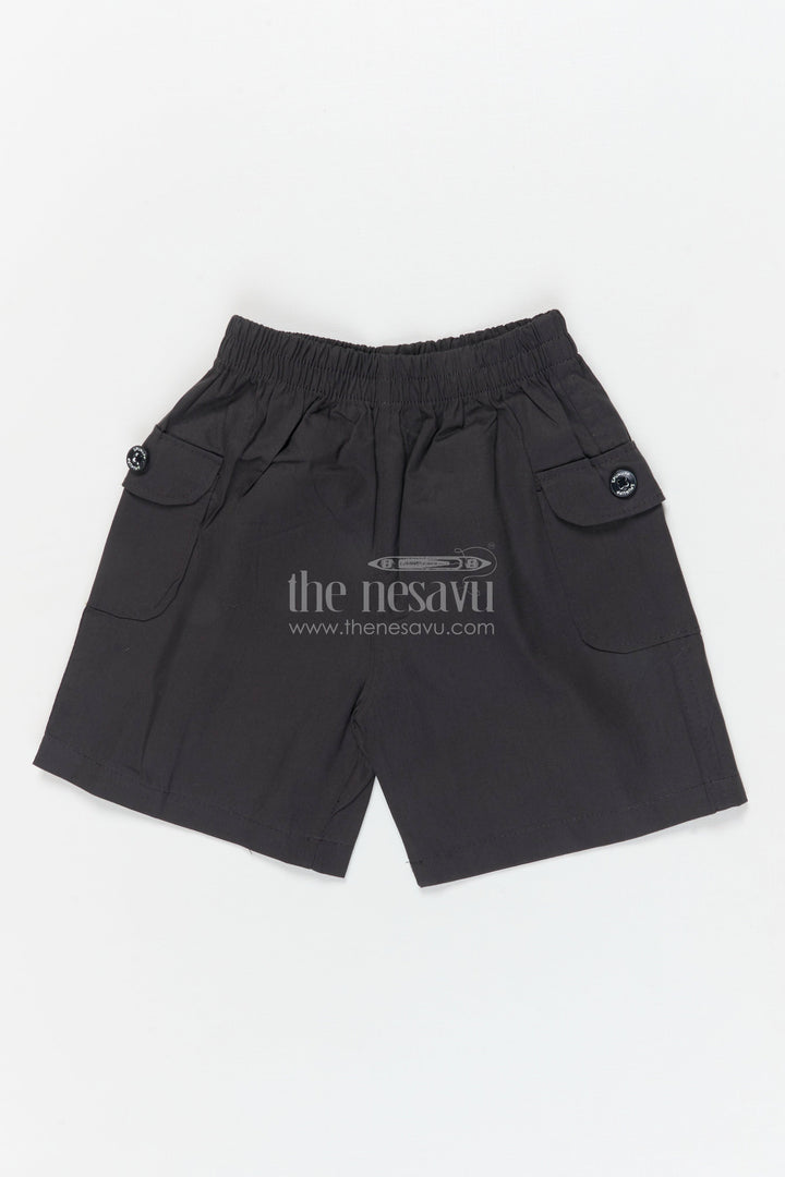 The Nesavu Boys Shorts Boys Cotton Shorts with Soft Waistband for Play and School Nesavu 16 (1Y) / Gray / Cotton BWS072B-16 Nesavu boys cotton shorts with soft waistband and flap pockets – perfect for school and daily wear
