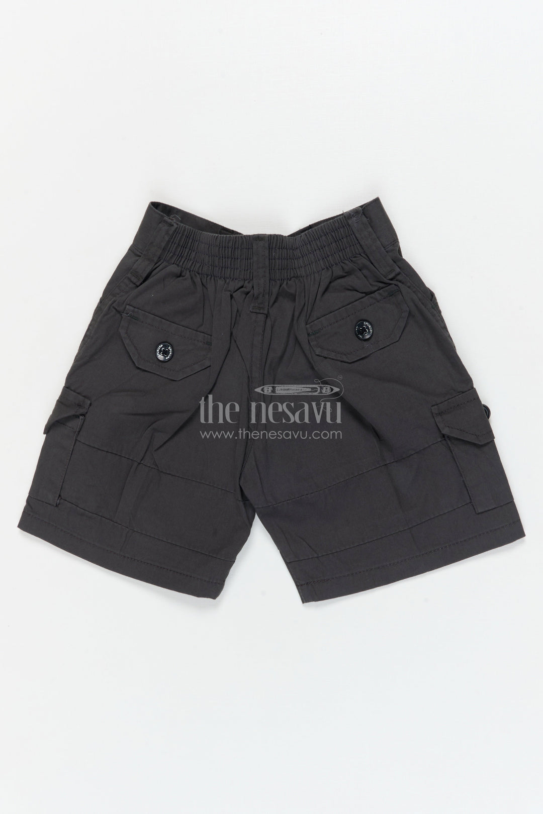 The Nesavu Boys Shorts Boys Cotton Shorts with Utility Pockets for School and Travel Nesavu 16 (1Y) / Black / Cotton BWS074D-16 Nesavu boys cotton utility shorts with flap pockets for everyday comfort and school wear