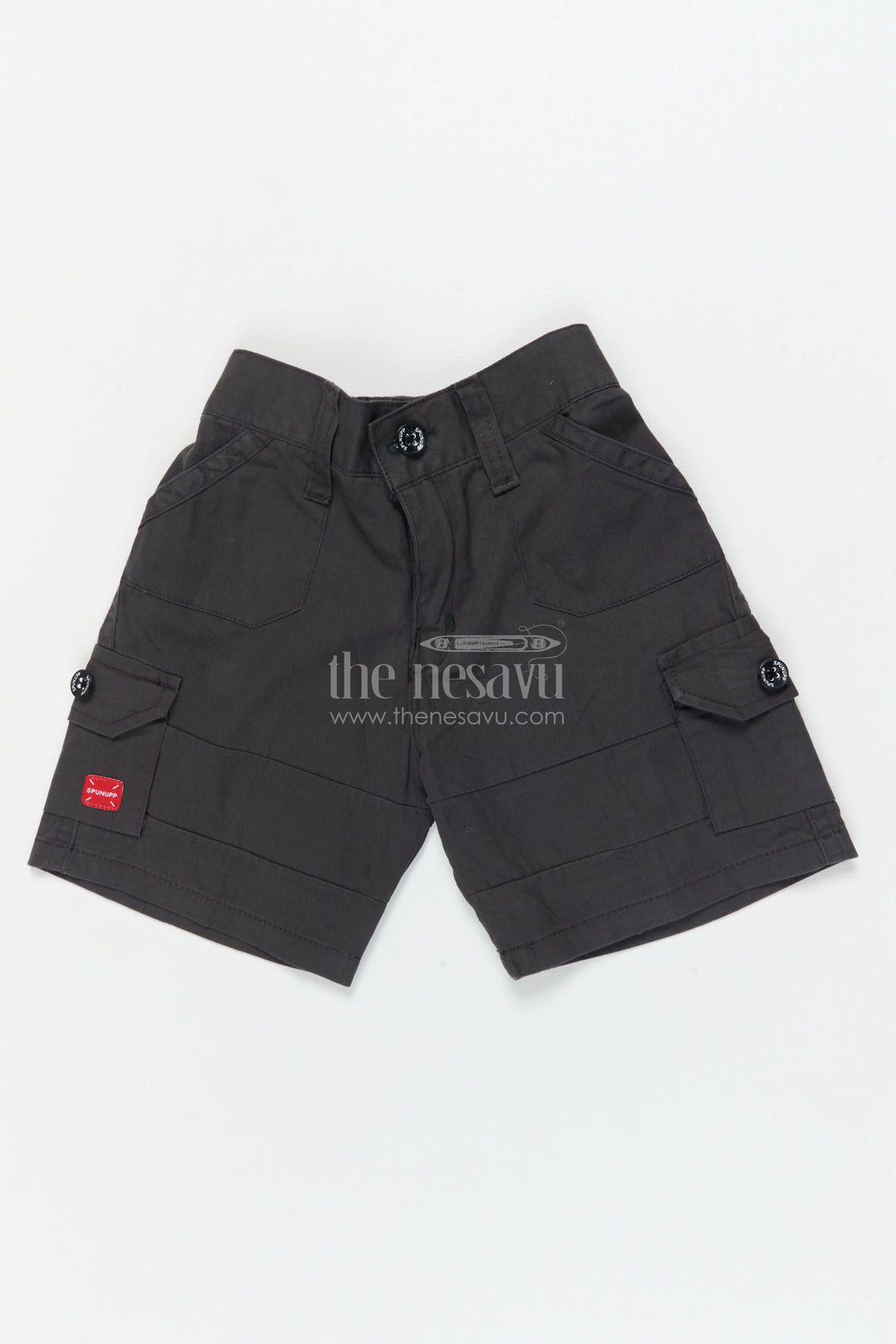 The Nesavu Boys Shorts Boys Cotton Shorts with Utility Pockets for School and Travel Nesavu 16 (1Y) / Black / Cotton BWS074D-16 Nesavu boys cotton utility shorts with flap pockets for everyday comfort and school wear