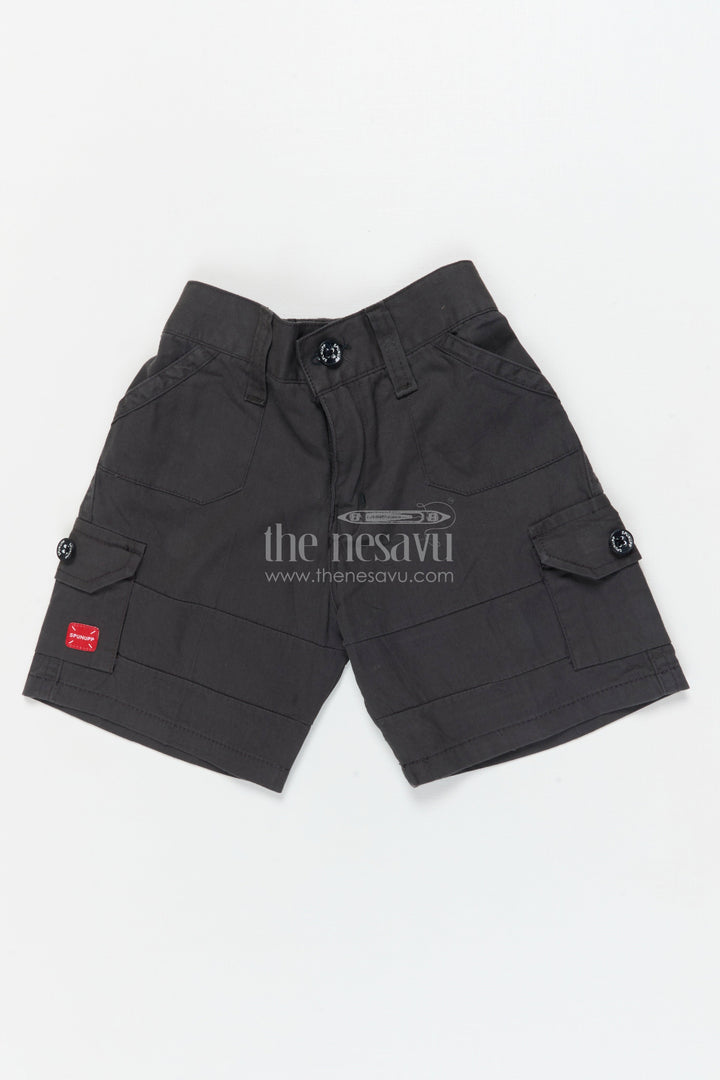 The Nesavu Boys Shorts Boys Cotton Shorts with Utility Pockets for School and Travel Nesavu 16 (1Y) / Black / Cotton BWS074D-16 Nesavu boys cotton utility shorts with flap pockets for everyday comfort and school wear