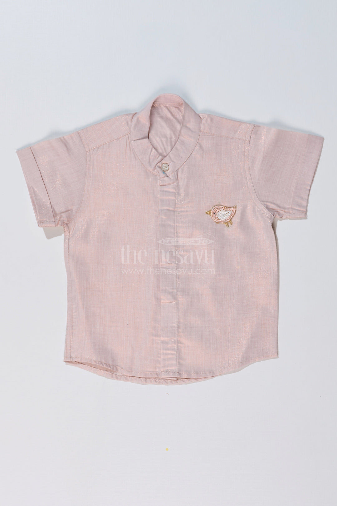 The Nesavu Boys Silk Shirt Boys Cotton Silk Shirt in Lavender with Subtle Texture and Embellished Bird Motif Nesavu 16 (1Y) / Cream BS222B-16 Nesavu Boys Cotton Silk Shirt Lavender Subtle Texture Embellished Bird Motif