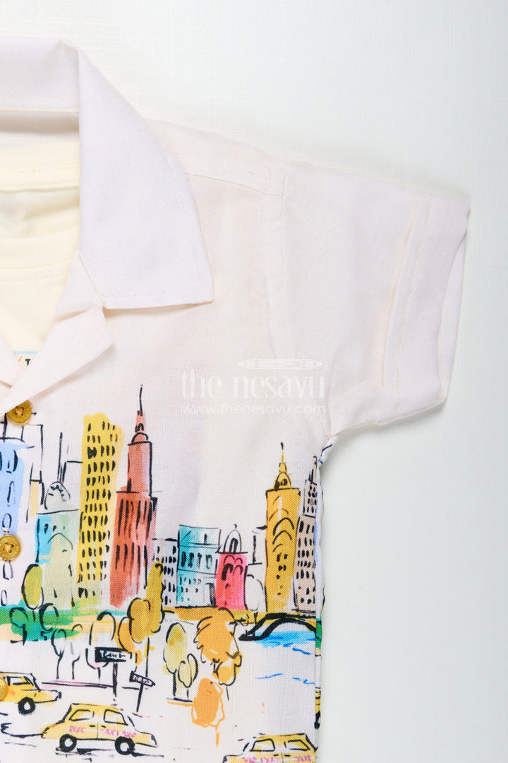 The Nesavu Boys Casual Set Boys Cotton Vintage Print Shirts Set with Matching Shorts for Stylish Everyday Dressing Nesavu Nesavu Boys Cotton Vintage Printed Shirt Shorts Set Coordinated Style Everyday Outfits