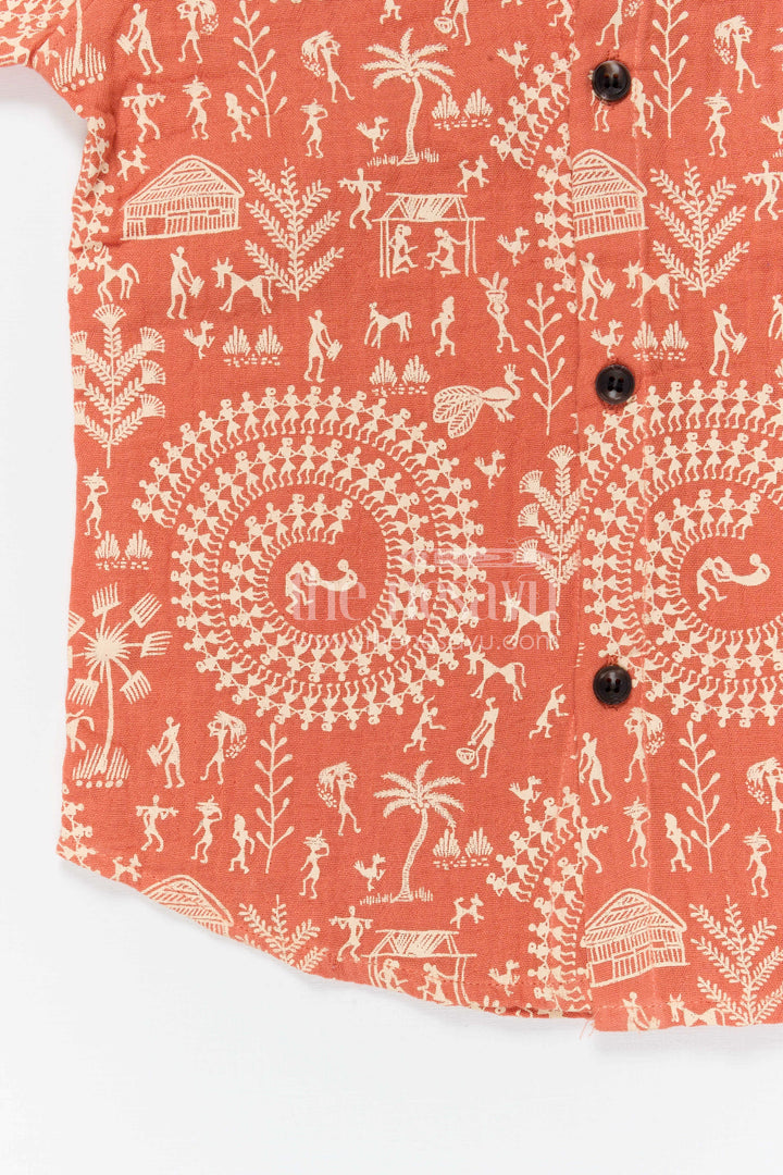 The Nesavu Boys Cotton Shirt Boys Cotton Warli Print Shirt for Festive Outings and Casual Celebrations Nesavu Nesavu boys cotton warli print shirt for festive outings cultural events and kids casual wear