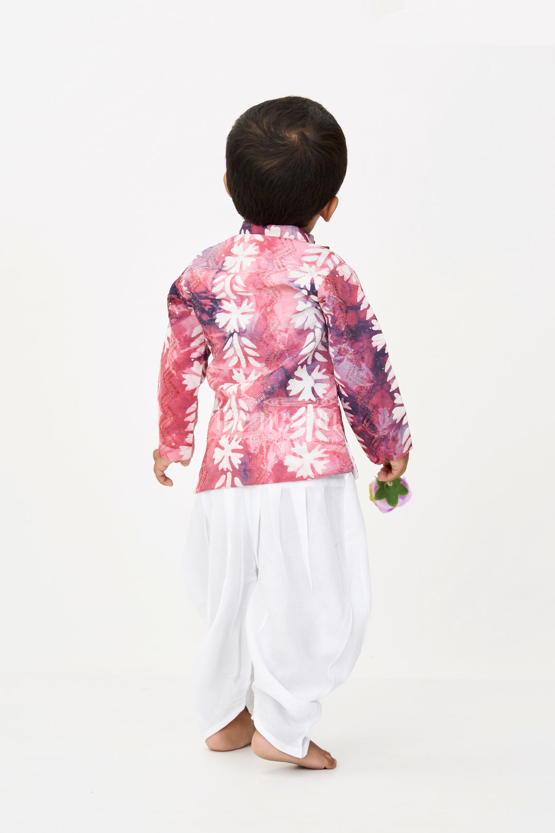 The Nesavu Boys Dothi Set Boys Designer Ethnic Wear in Maroon Batik Print Chanderi Cotton with Sequin Embroidery and White Dhoti Nesavu Nesavu Boys Designer Ethnic Wear Set Maroon Batik Chanderi Cotton Embroidery Dhoti