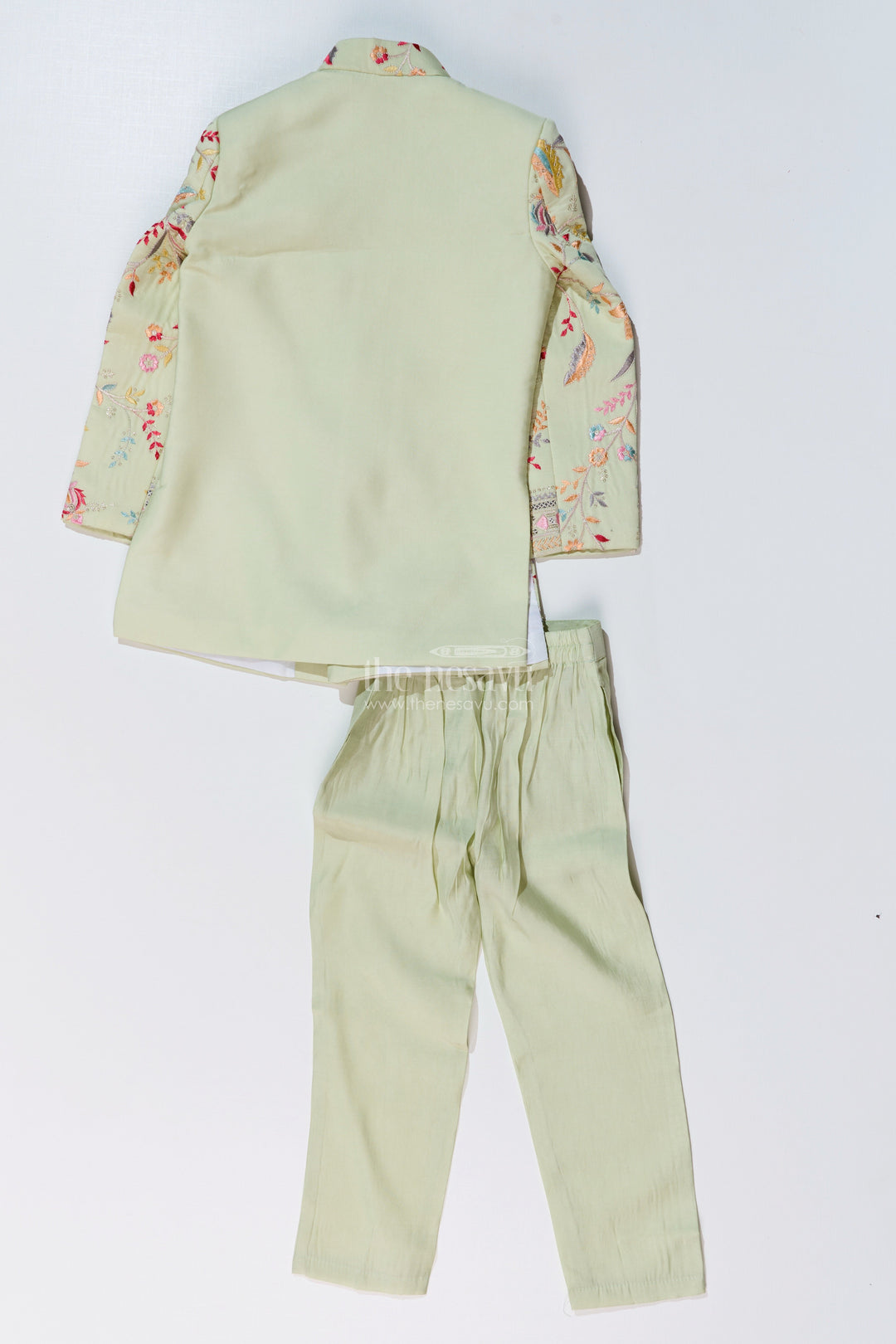 The Nesavu Boys Sherwani Boys Designer Kurta for Wedding with Embroidered Details and Silk Pants for Festive Wear Nesavu Nesavu Boys Designer Kurta Wedding Embroidery Silk Pants Traditional Wear
