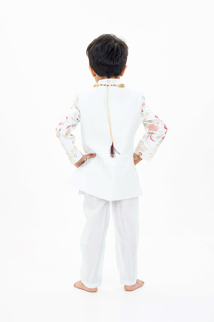The Nesavu Boys Sherwani Boys Designer Kurtha with Embroidered Floral Patterns and Matching Pants for Special Occasions Nesavu Nesavu Boys Designer Kurtha Embroidery Matching Pants Festive Wedding Wear