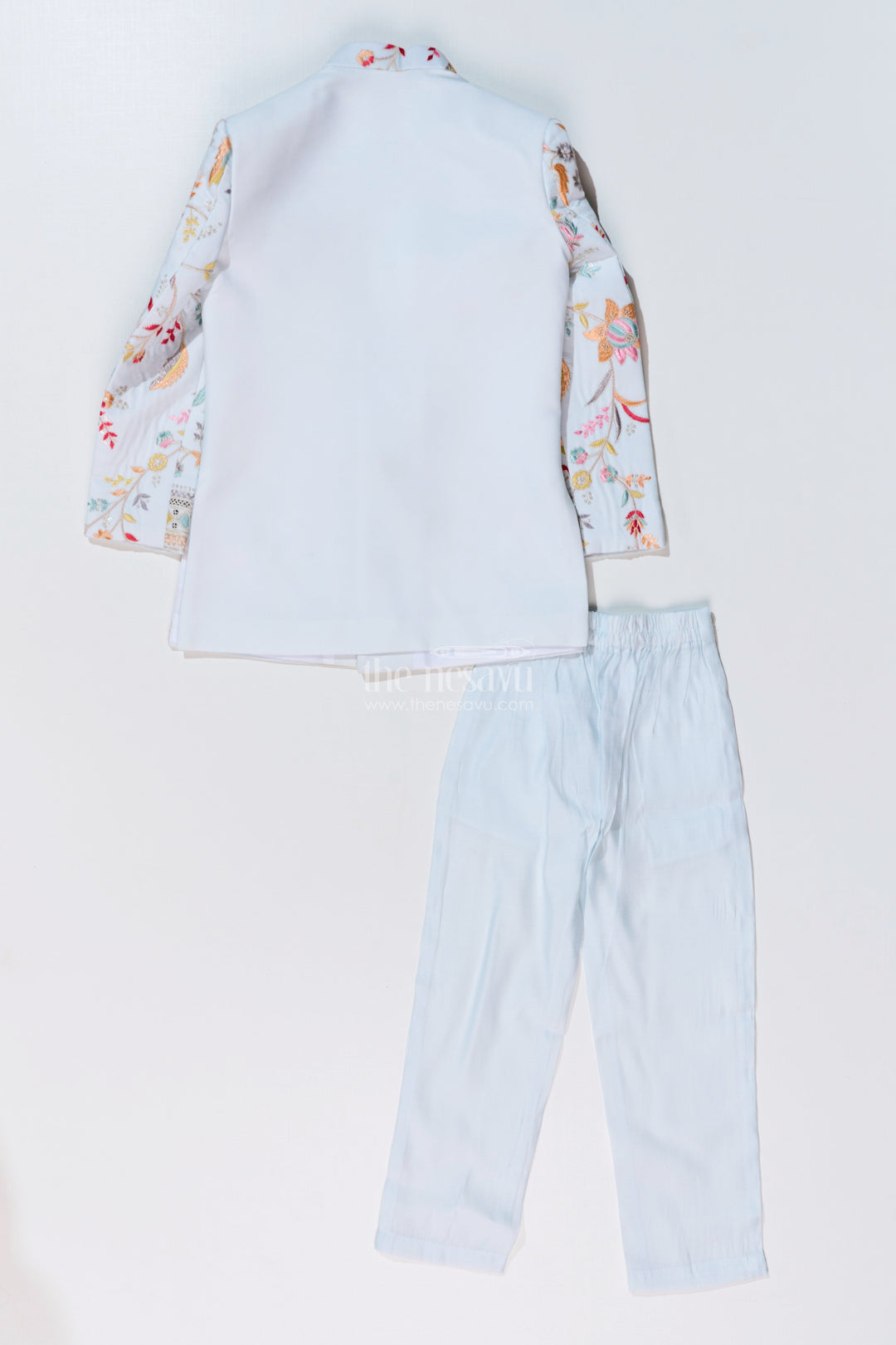 The Nesavu Boys Sherwani Boys Designer Kurtha with Embroidered Floral Patterns and Matching Pants for Special Occasions Nesavu Nesavu Boys Designer Kurtha Embroidery Matching Pants Festive Wedding Wear