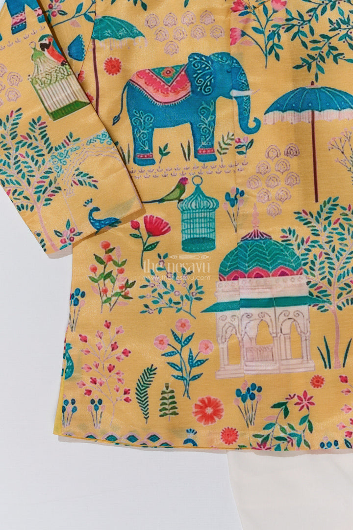 The Nesavu Boys Dothi Set Boys Dhoti Kurta Dress in Muslin Silk with Vibrant Digital Printed Design Nesavu Nesavu Boys Dhoti Kurta Dress Muslin Silk Vibrant Digital Printed Design
