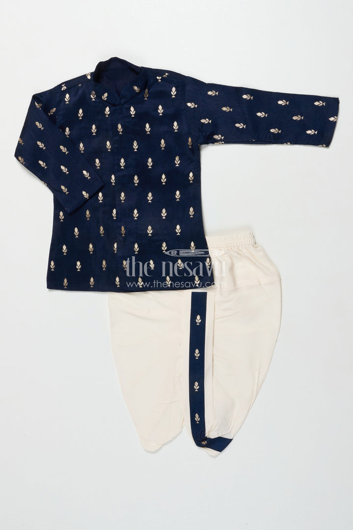 The Nesavu Boys Dothi Set Boys Dhoti Kurta Set for Festive Celebrations and Traditional Functions Nesavu 14 (6M) / Blue BES775A-14 Nesavu boys silk blend dhoti kurta embroidered detailing festive functions rituals