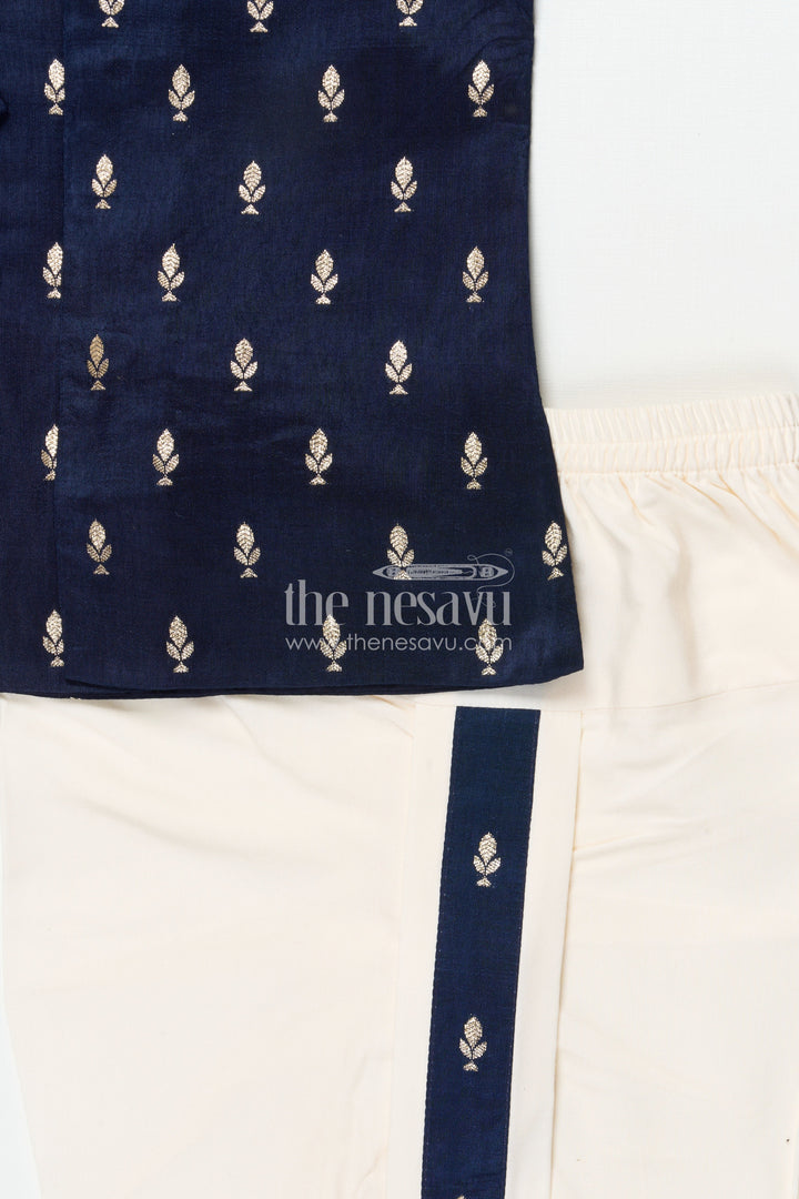 The Nesavu Boys Dothi Set Boys Dhoti Kurta Set for Festive Celebrations and Traditional Functions Nesavu Nesavu boys silk blend dhoti kurta embroidered detailing festive functions rituals