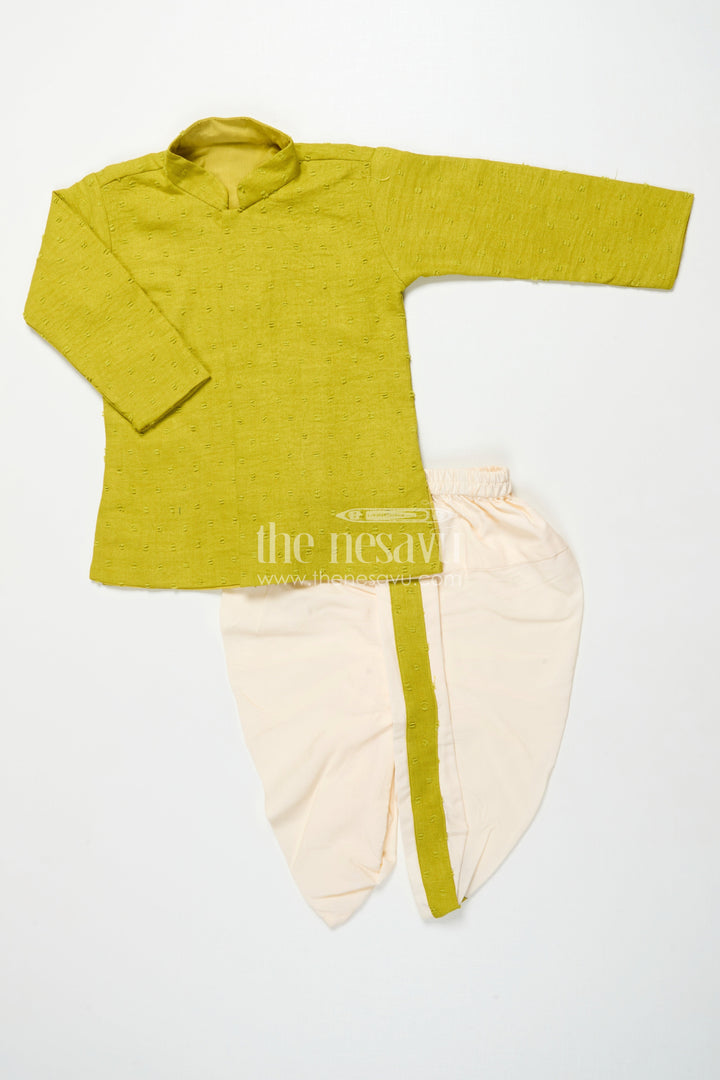 The Nesavu Boys Dothi Set Boys Dhoti Kurta Set for Temple Visits and Ethnic School Days Nesavu 16 (1Y) / Green BES768B-16 Nesavu boys cotton dhoti kurta set pujas rituals cultural school functions