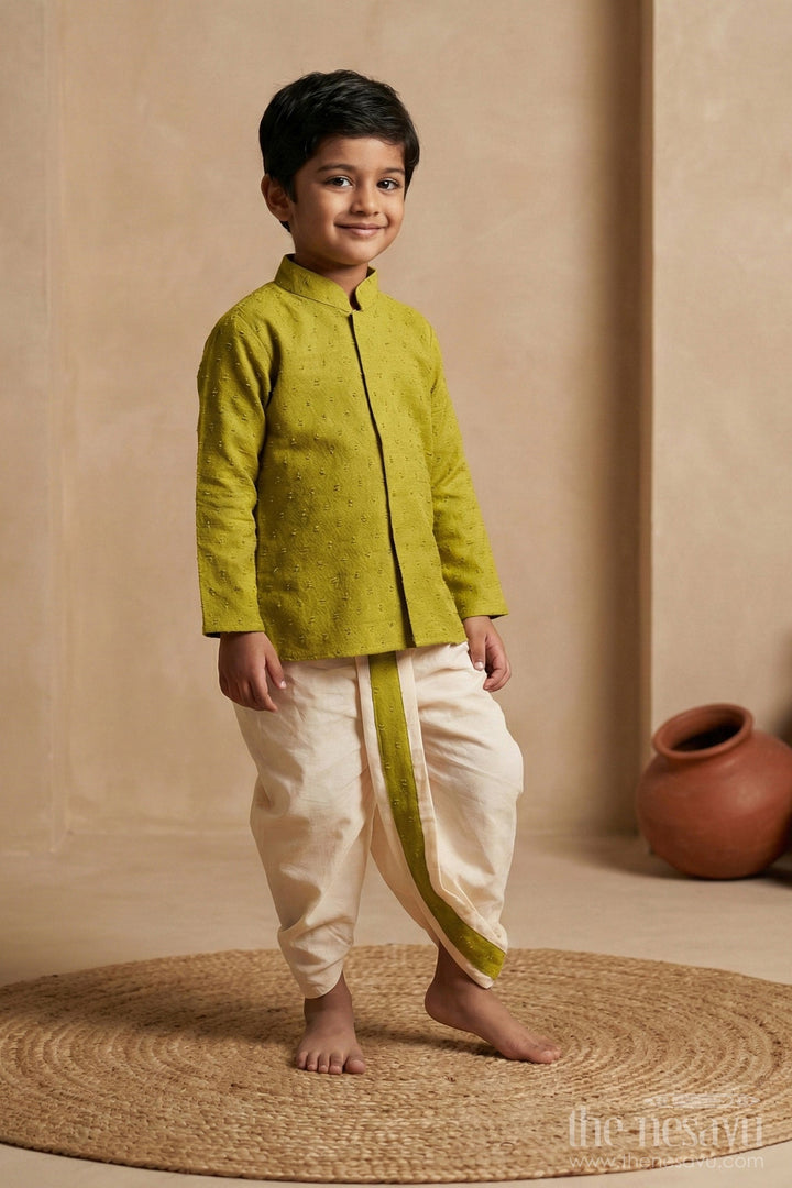 The Nesavu Boys Dothi Set Boys Dhoti Kurta Set for Temple Visits and Ethnic School Days Nesavu 16 (1Y) / Green BES768B-16 Nesavu boys cotton dhoti kurta set pujas rituals cultural school functions