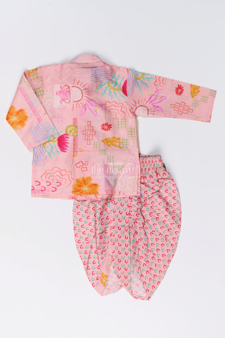 The Nesavu Boys Dothi Set Boys Dhoti Kurta with Floral Printed Cotton Fabric for Traditional and Festive Wear Nesavu Nesavu Boys Dhoti Kurta Floral Printed Cotton Fabric Traditional Festive Wear