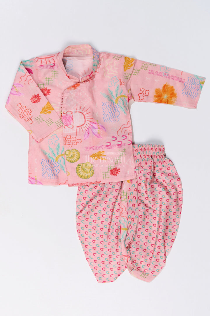 The Nesavu Boys Dothi Set Boys Dhoti Kurta with Floral Printed Cotton Fabric for Traditional and Festive Wear Nesavu Nesavu Boys Dhoti Kurta Floral Printed Cotton Fabric Traditional Festive Wear
