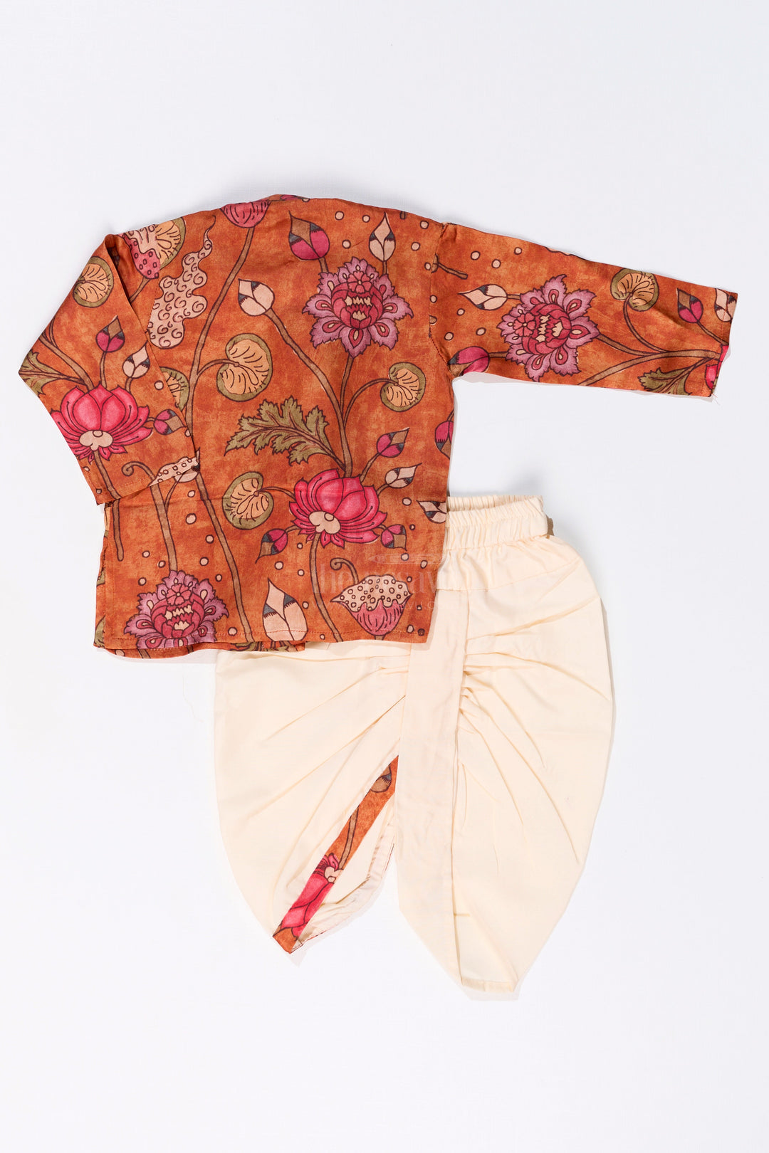 The Nesavu Boys Dothi Set Boys Dhoti Pajama Suit with Kalamkari Printed Muslin Silk for Traditional and Festive Wear Nesavu Nesavu Boys Dhoti Pajama Suit Kalamkari Printed Muslin Silk Festive Cultural Wear