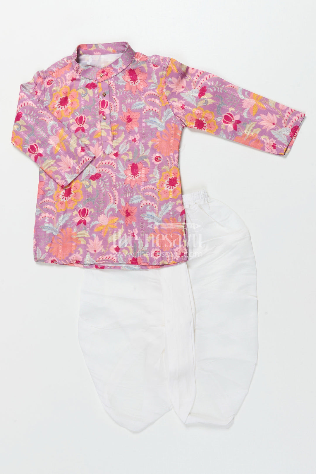 The Nesavu Boys Dothi Set Boys Dhoti Set for Festive Functions and Cultural Events Nesavu 14 (6M) / Multicolor BES923A-14 Nesavu boys silk cotton dhoti set floral print festive celebrations ethnic school days