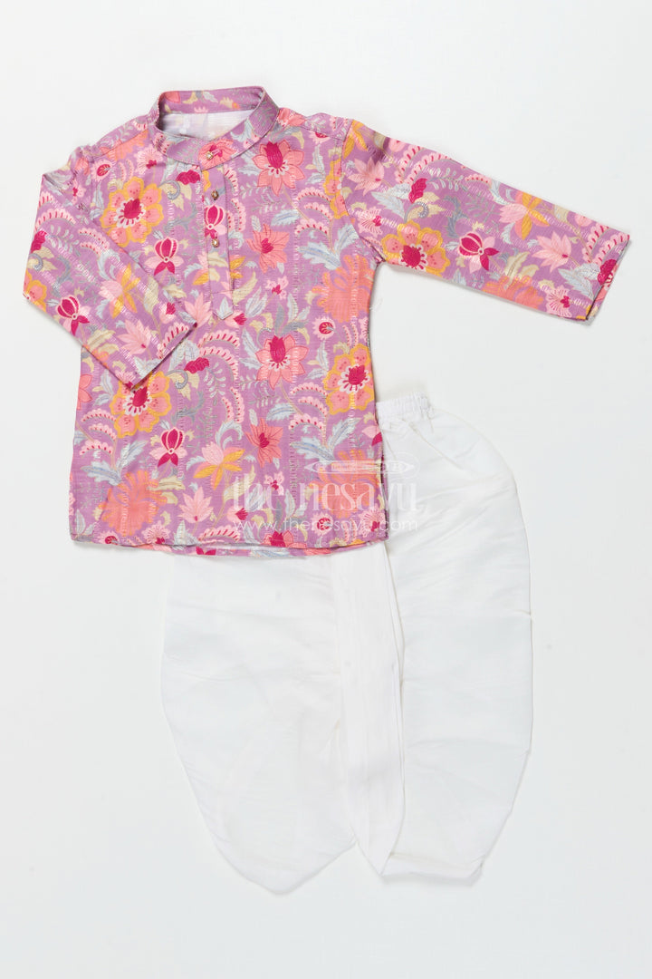 The Nesavu Boys Dothi Set Boys Dhoti Set for Festive Functions and Cultural Events Nesavu 14 (6M) / Multicolor BES923A-14 Nesavu boys silk cotton dhoti set floral print festive celebrations ethnic school days