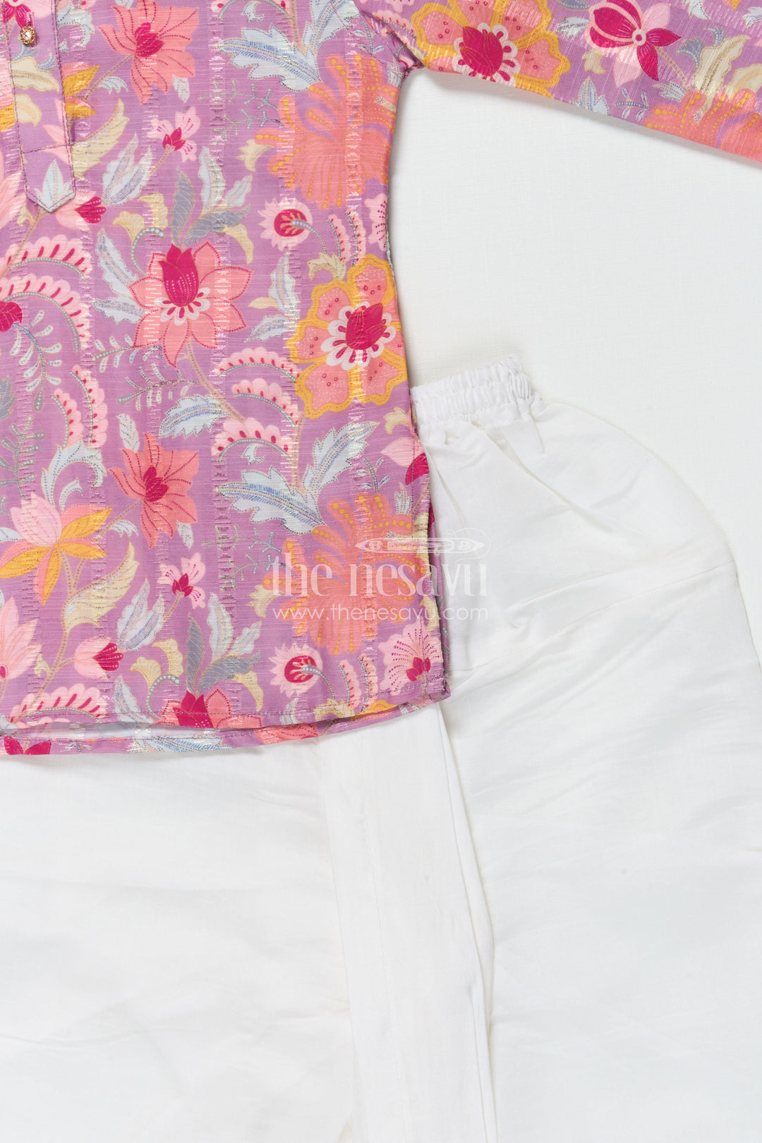 The Nesavu Boys Dothi Set Boys Dhoti Set for Festive Functions and Cultural Events Nesavu Nesavu boys silk cotton dhoti set floral print festive celebrations ethnic school days