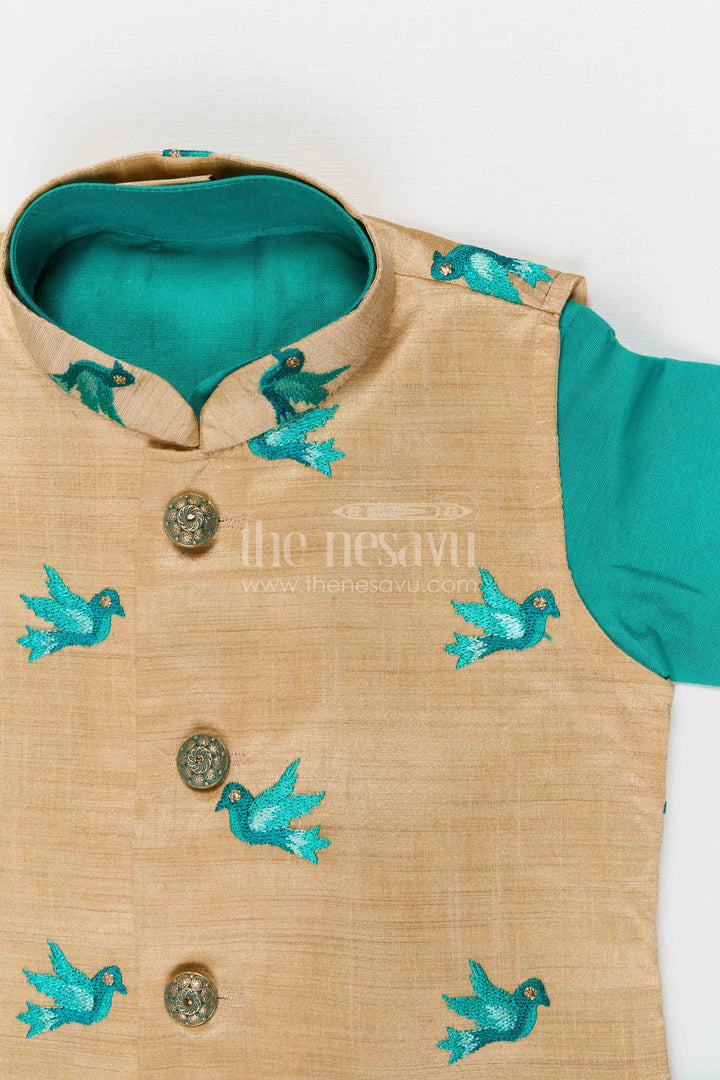 The Nesavu Boys Dothi Set Boys Dhoti Set for Weddings and Traditional Celebrations Nesavu Nesavu boys silk cotton dhoti set with thread embroidery jacket for weddings