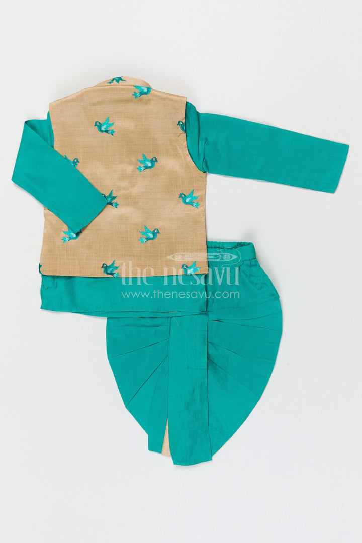The Nesavu Boys Dothi Set Boys Dhoti Set for Weddings and Traditional Celebrations Nesavu Nesavu boys silk cotton dhoti set with thread embroidery jacket for weddings