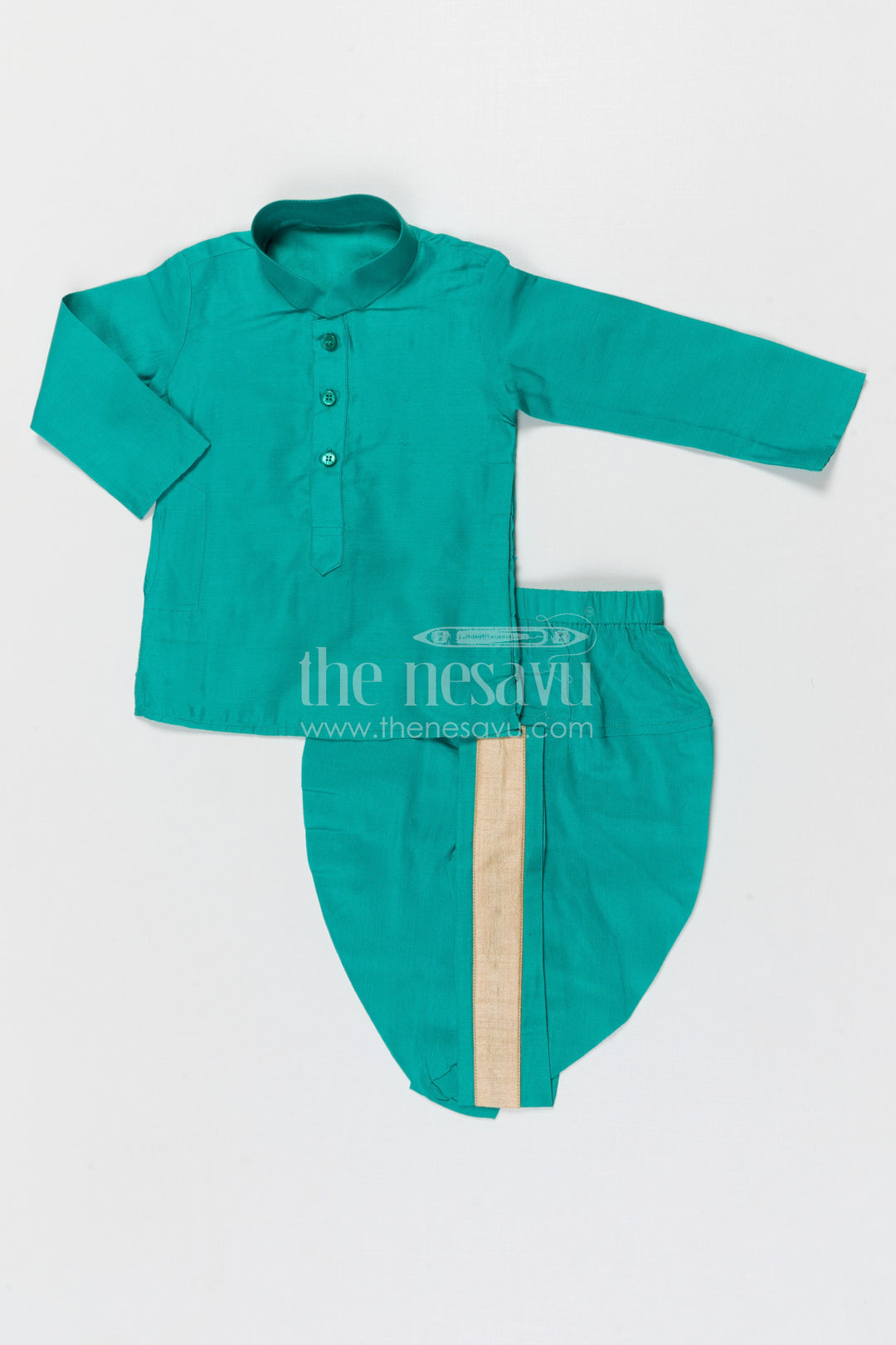 The Nesavu Boys Dothi Set Boys Dhoti Set for Weddings and Traditional Celebrations Nesavu Nesavu boys silk cotton dhoti set with thread embroidery jacket for weddings