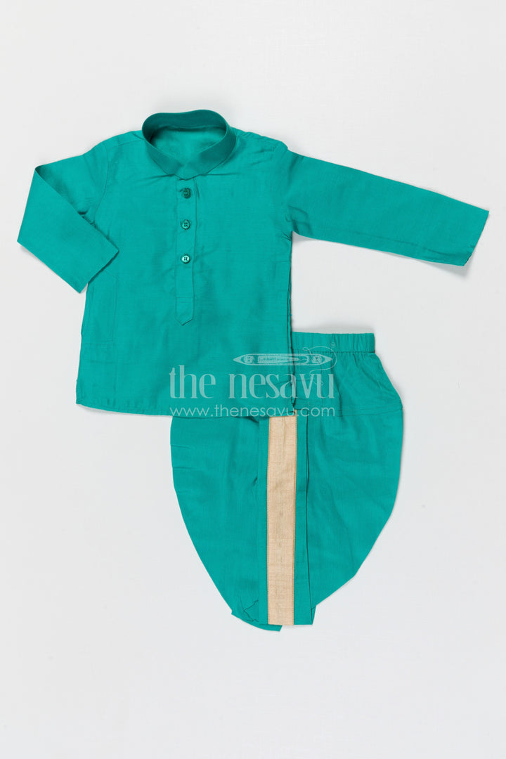 The Nesavu Boys Dothi Set Boys Dhoti Set for Weddings and Traditional Celebrations Nesavu Nesavu boys silk cotton dhoti set with thread embroidery jacket for weddings