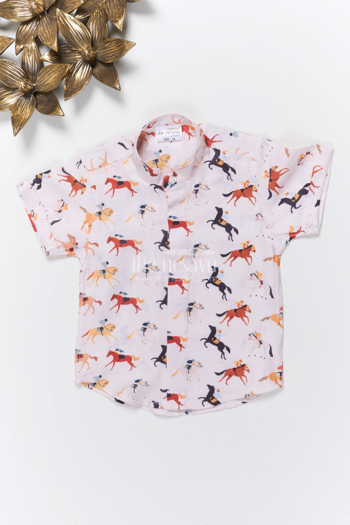 The Nesavu Boys Linen Shirt Boys Digital Animal Print Linen Shirt for Everyday Adventures Nesavu 16 (1Y) / Half white BS362A-16 Nesavu boys linen shirt digital animal print playful outings everyday style