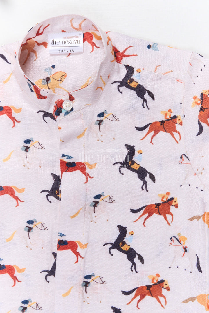 The Nesavu Boys Linen Shirt Boys Digital Animal Print Linen Shirt for Everyday Adventures Nesavu Nesavu boys linen shirt digital animal print playful outings everyday style