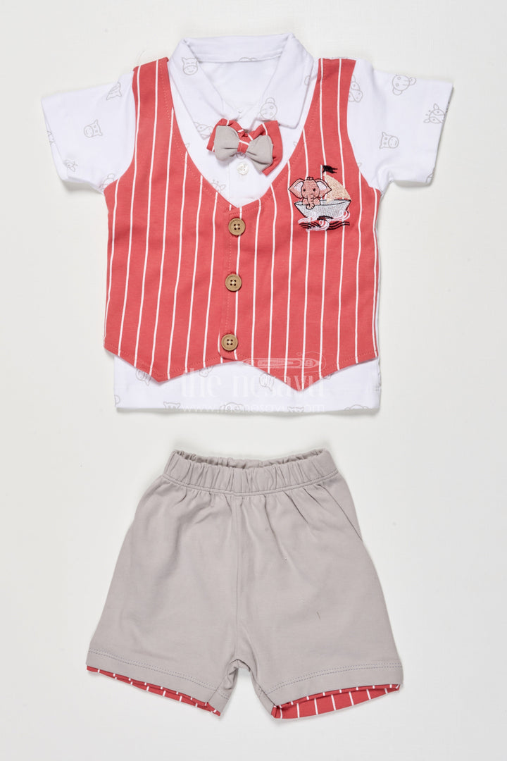 The Nesavu Boys Casual Set Boys Digital Print Casual Cotton Set for Summer Wear and Outings Nesavu 14 (6M) / Brown BCS513A-14 Nesavu boys casual cotton set digital print shirt shorts summer outings