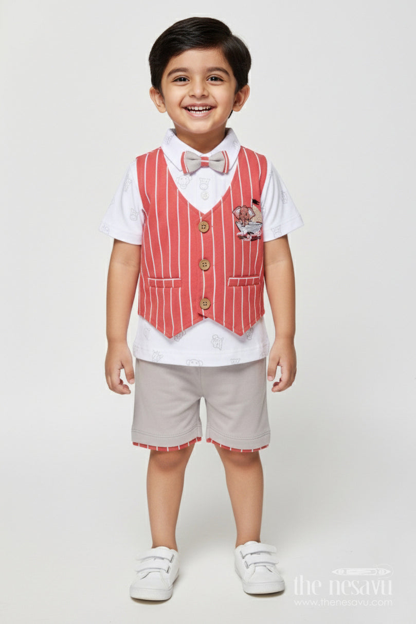 The Nesavu Boys Casual Set Boys Digital Print Casual Cotton Set for Summer Wear and Outings Nesavu 14 (6M) / Brown BCS513A-14 Nesavu boys casual cotton set digital print shirt shorts summer outings