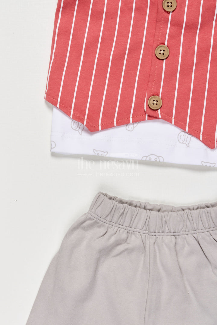 The Nesavu Boys Casual Set Boys Digital Print Casual Cotton Set for Summer Wear and Outings Nesavu Nesavu boys casual cotton set digital print shirt shorts summer outings