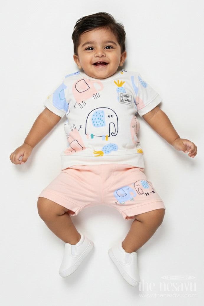 The Nesavu Boys Casual Set Boys Digital Print Cotton Set for Playful Moments and Daily Comfort Nesavu 12 (3M) / Pink BCS515A-12 Nesavu boys digital print cotton casual set shorts everyday wear playful styling
