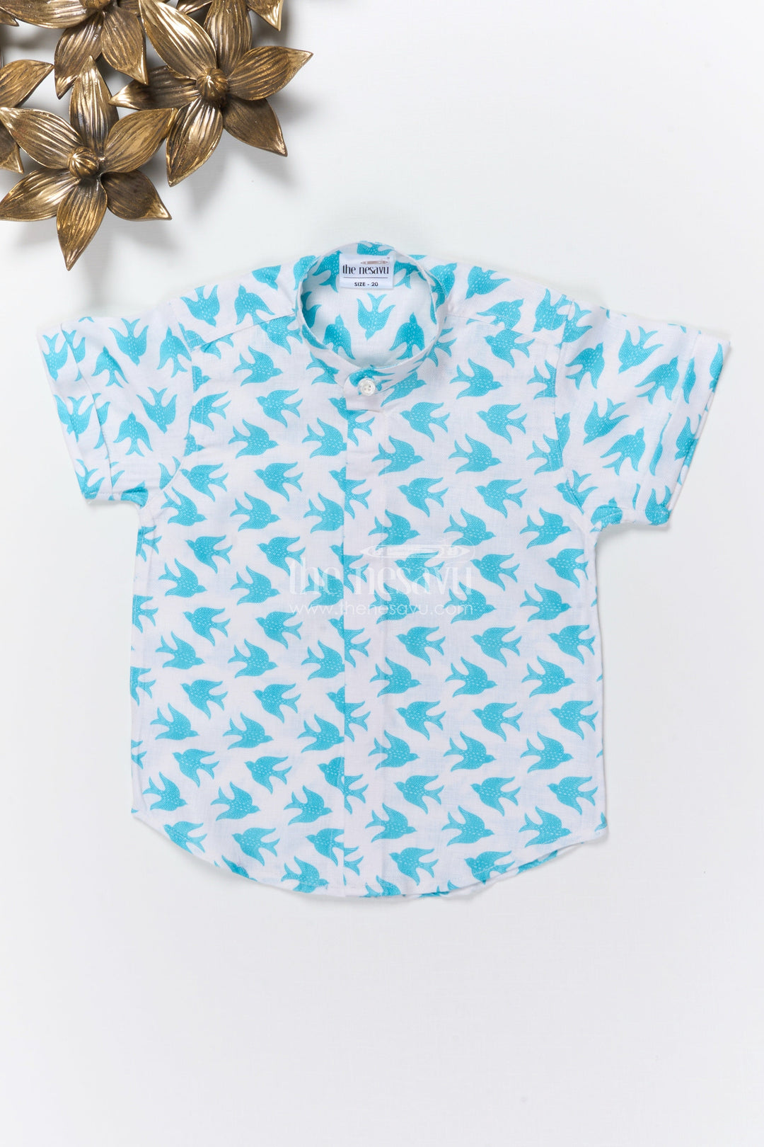 The Nesavu Boys Linen Shirt Boys Digital Print Linen Shirt for Summer Outings and Playdates Nesavu 16 (1Y) / blue BS363A-16 Nesavu boys bird print linen shirt summer playdates casual wear school outings