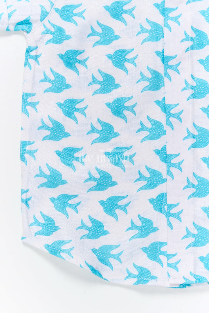 The Nesavu Boys Linen Shirt Boys Digital Print Linen Shirt for Summer Outings and Playdates Nesavu Nesavu boys bird print linen shirt summer playdates casual wear school outings